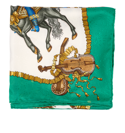 Hermes Les Fetes Du Roi Soleil Scarf 90, &pound;250, Accessories, Green/White, Silk, Front view