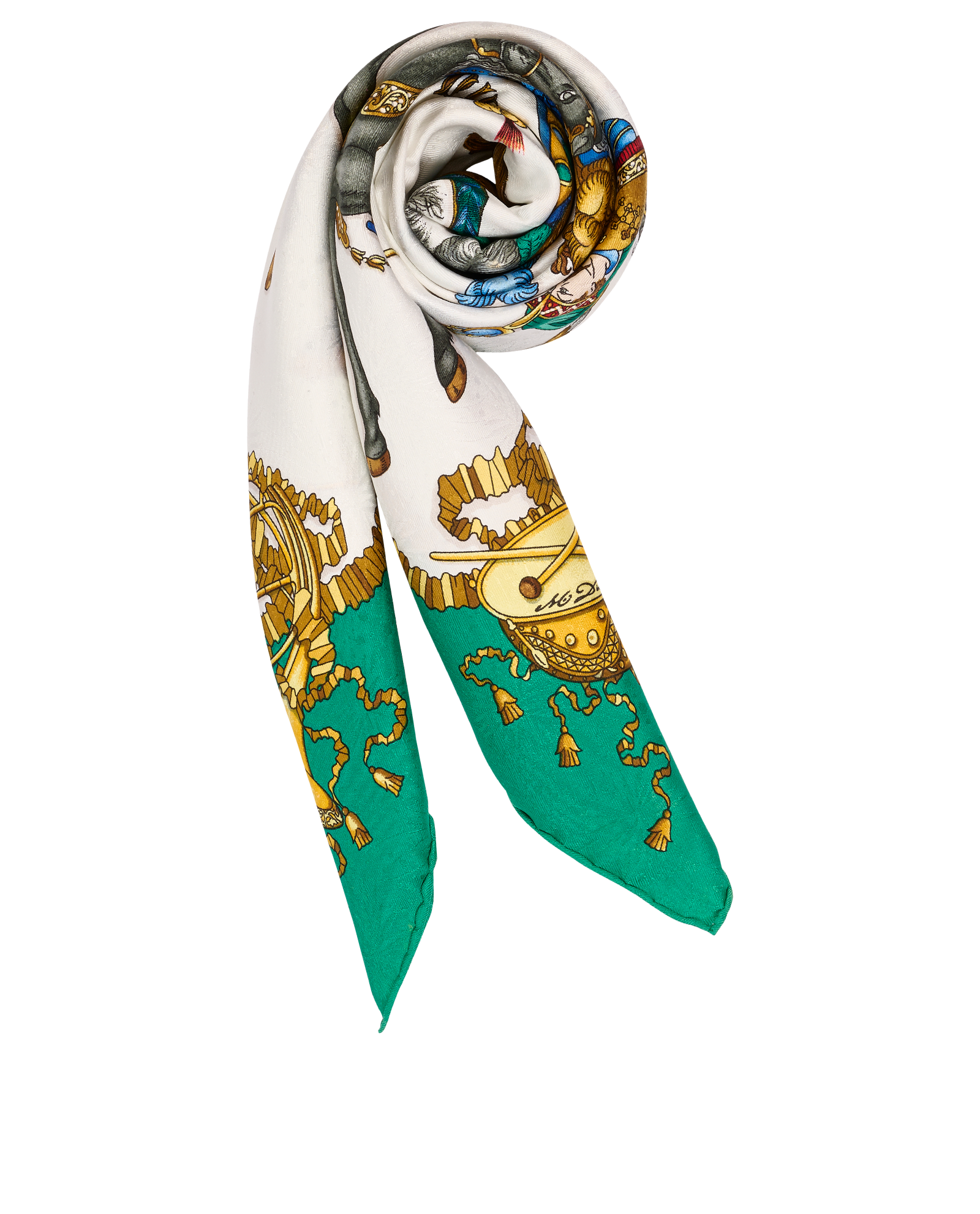 Hermes Les Fetes Du Roi Soleil Scarf 90, &pound;250, Accessories, Green/White, Silk, Other view