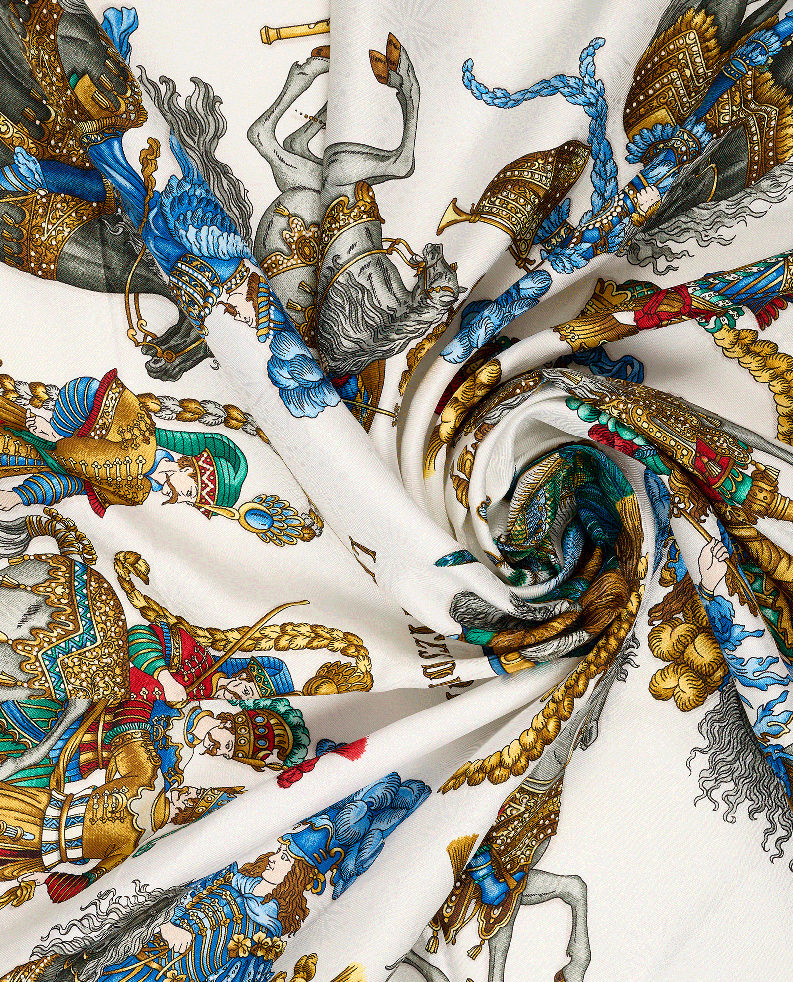 Hermes Les Fetes Du Roi Soleil Scarf 90, &pound;250, Accessories, Green/White, Silk, Other view