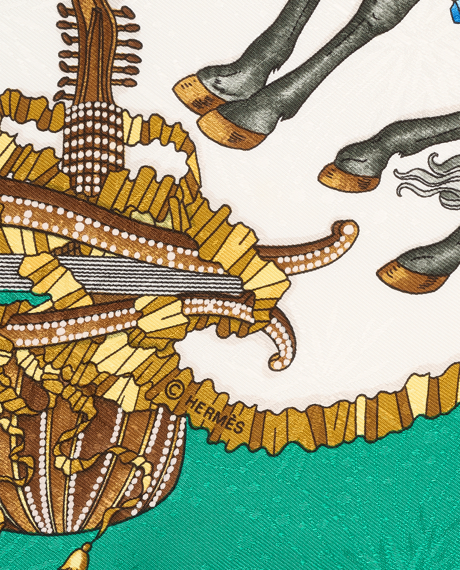 Hermes Les Fetes Du Roi Soleil Scarf 90, &pound;250, Accessories, Green/White, Silk, Other view