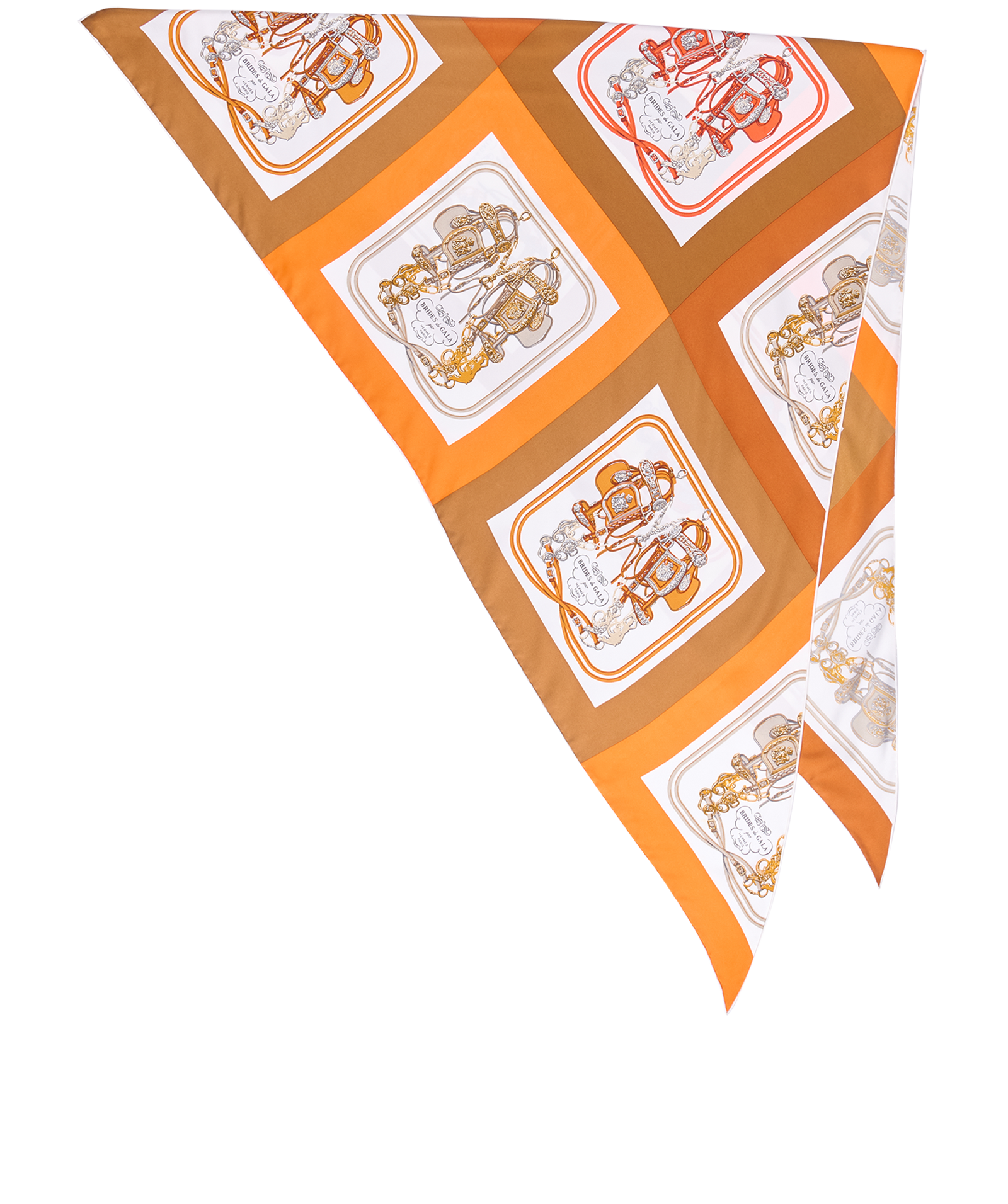 Hermes Brides de Gala Giant Triangle Scarf, &pound;250, Accessories, Brown/Orange, Silk, Back view