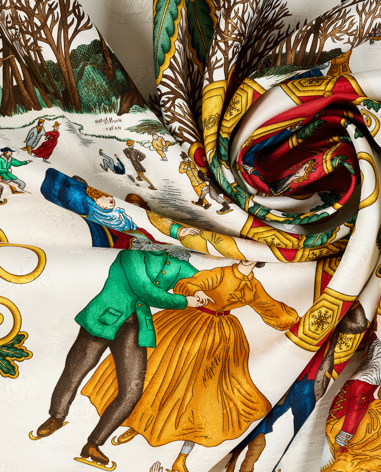 Hermes Joies D'Hiver Scarf 90, &pound;320, Accessories, Gold/Red/White, Silk, Other view
