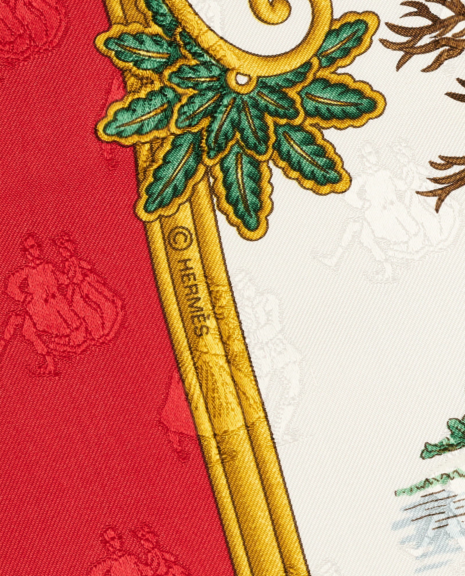 Hermes Joies D'Hiver Scarf 90, &pound;320, Accessories, Gold/Red/White, Silk, Other view