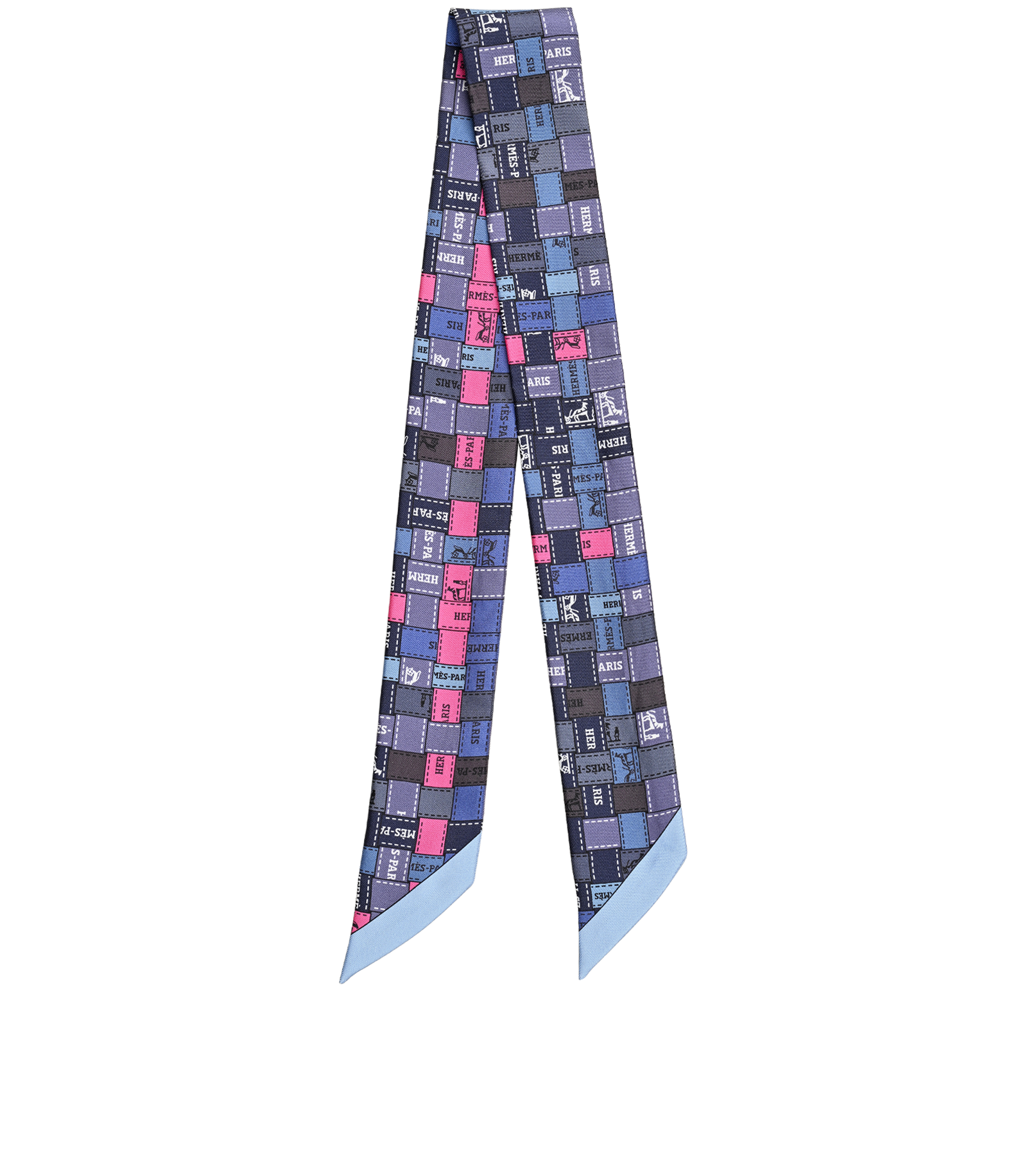 Hermes Bolduc Au Carre Twilly, &pound;110, Accessories, Blue/Grey/Pink, Silk, Back view