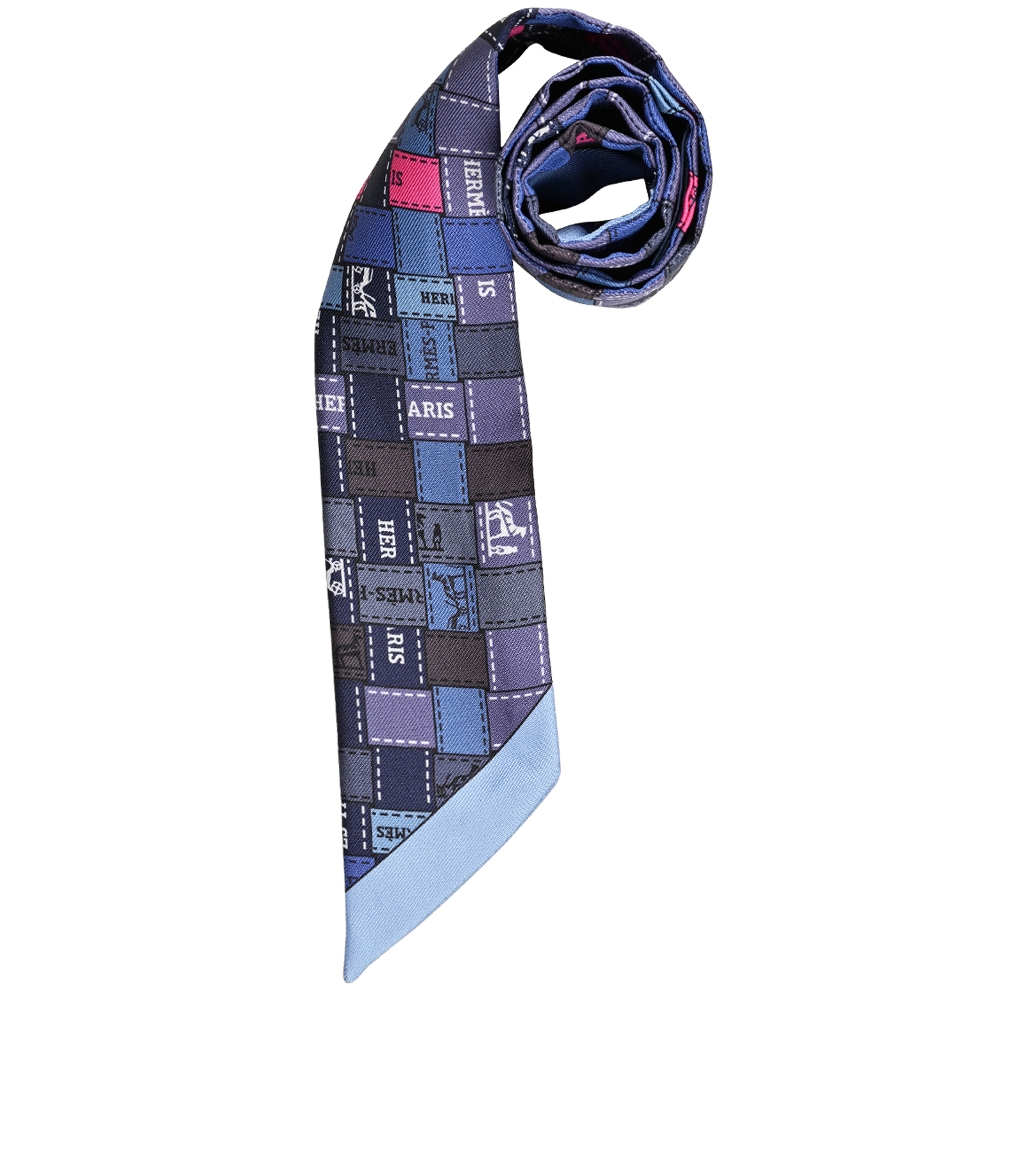 Hermes Bolduc Au Carre Twilly, &pound;110, Accessories, Blue/Grey/Pink, Silk, Other view