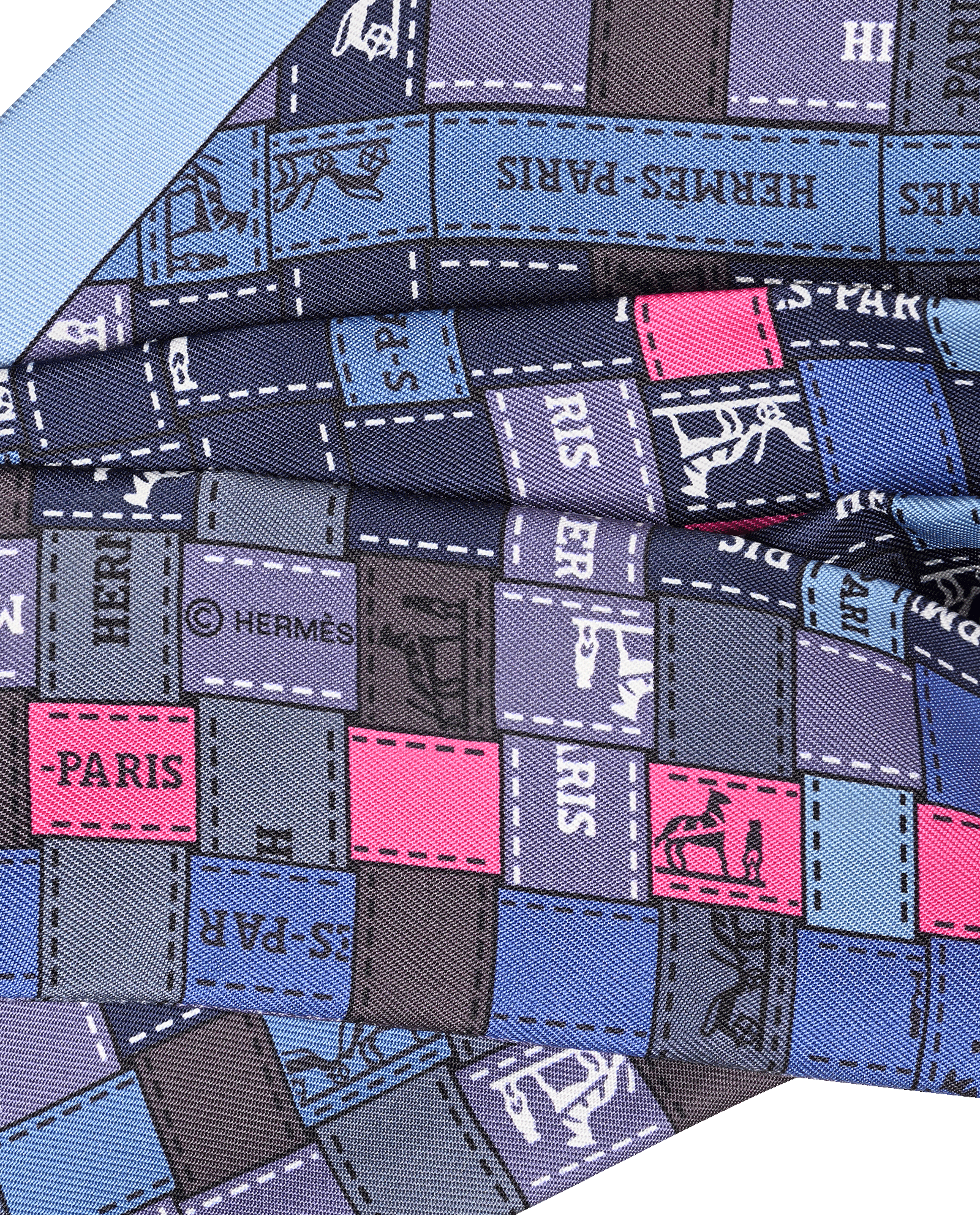 Hermes Bolduc Au Carre Twilly, &pound;110, Accessories, Blue/Grey/Pink, Silk, Other view