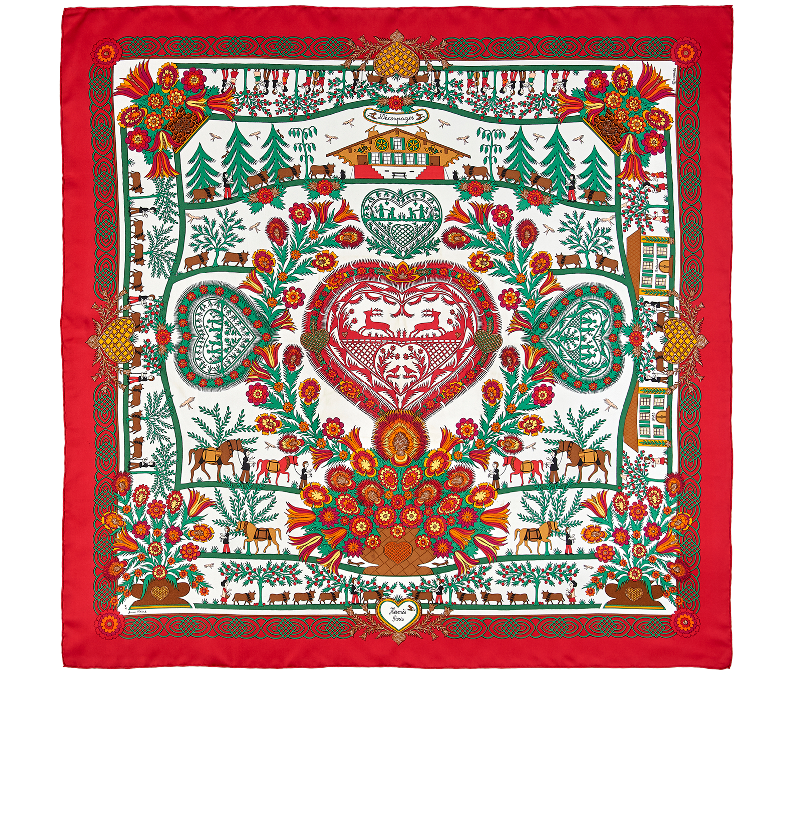 Hermes Decoupages Scarf, &pound;275, Accessories, Green/Red, Silk, Back view