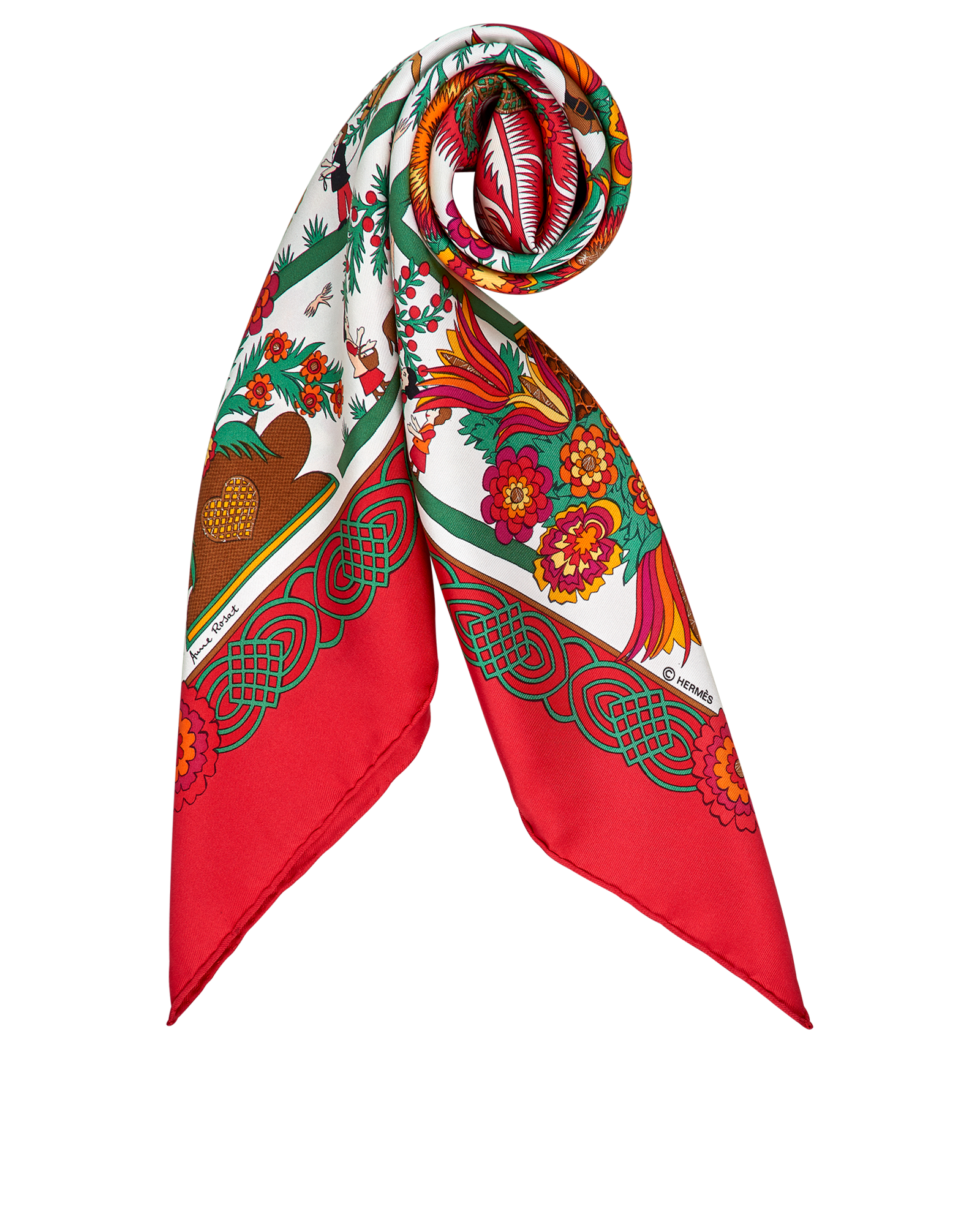 Hermes Decoupages Scarf, &pound;275, Accessories, Green/Red, Silk, Other view