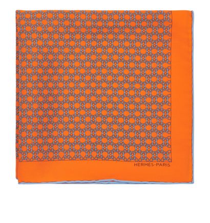 Hermès Chaine D'Ancres Print Pocket Square, &pound;95, Accessories, Orange, Silk, Front view