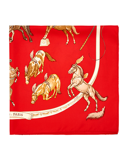Hermes 'En Piste' Red Horse Scarf, front view