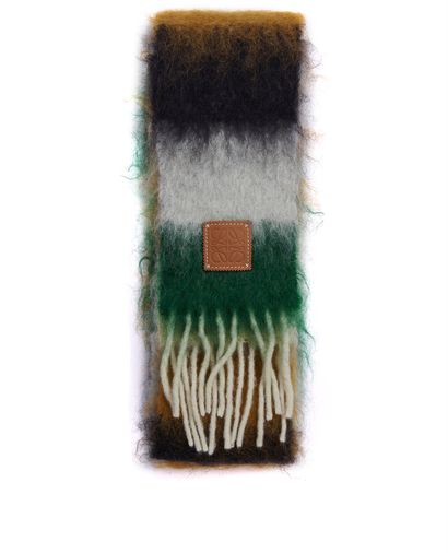 Loewe Striped Long Scarf, &pound;135, Accessories, Beige/Black/Green/White, Mohair, Front view