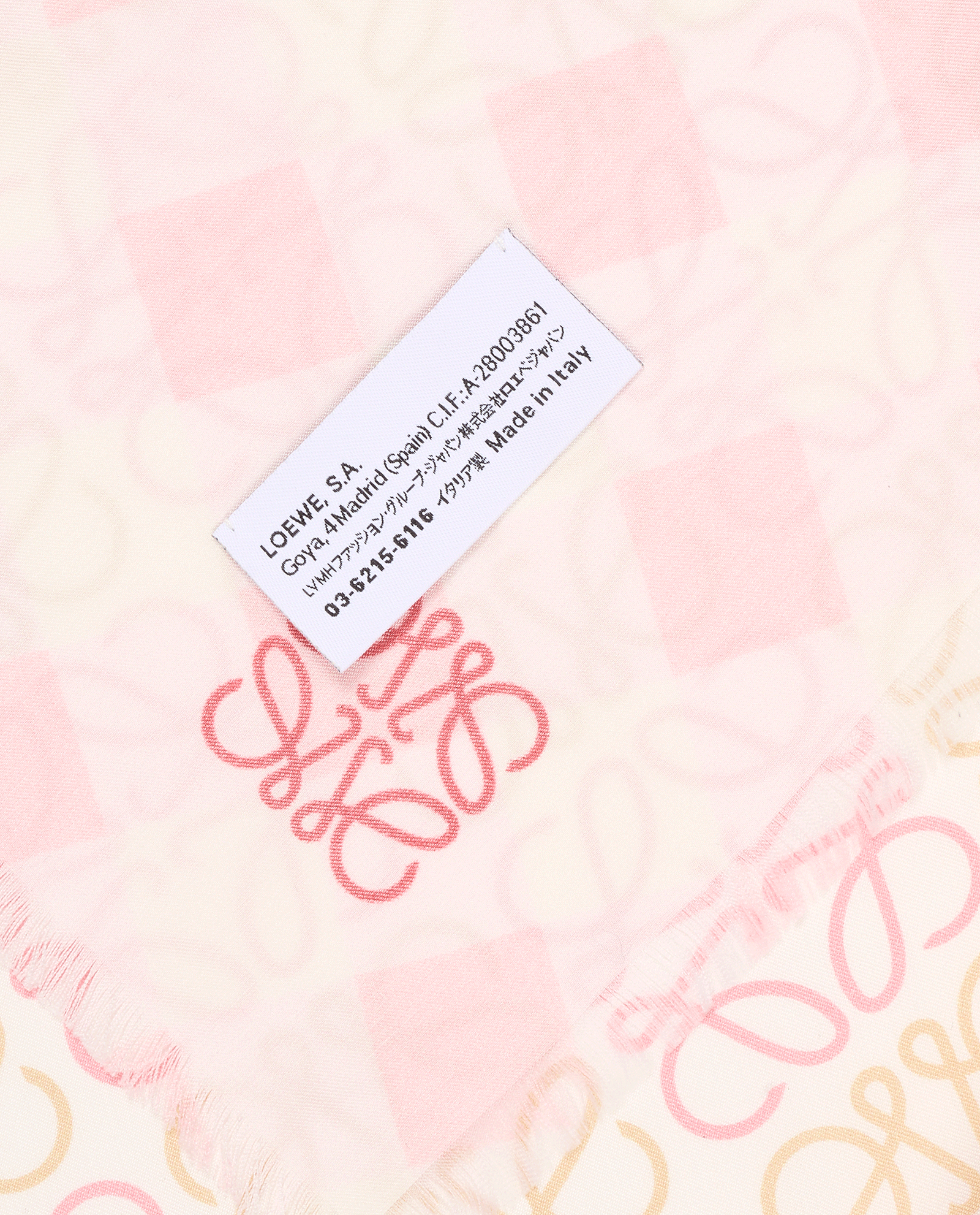 Loewe Logo Print Scarf, &pound;180, Accessories, Pink/White, Silk, Other view