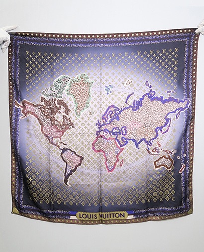 Louis Vuitton Monogram Map Square Scarf, front view