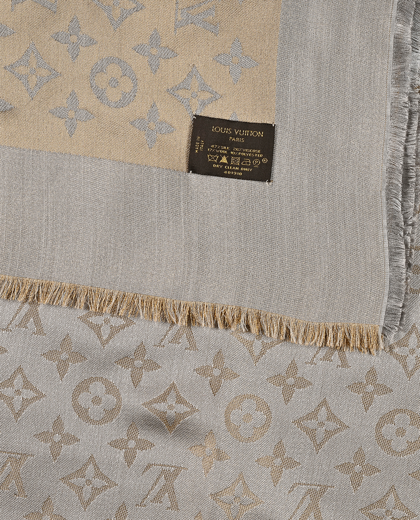 Louis Vuitton Monogram Shawl Scarf, &pound;320, Accessories, Gold/Grey, Silk, Other view