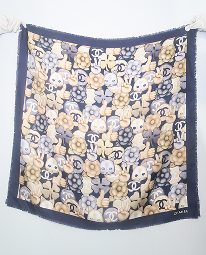 Chanel Peace & Kittens Emoji Scarf, front view