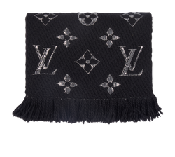 Louis Vuitton Logomania Scarf, Wool/Silk, Black/Silver, B, 3*