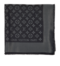 Louis Vuitton Monogram Shine Shawl, Silk/Viscose, Black/Silver, B, 2*