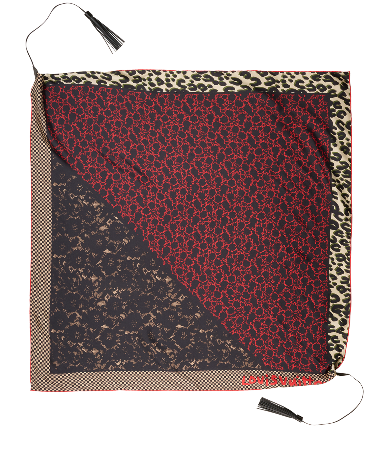 Louis Vuitton Tassel Scarf, &pound;195, Accessories, Black/Red, Silk, Back view