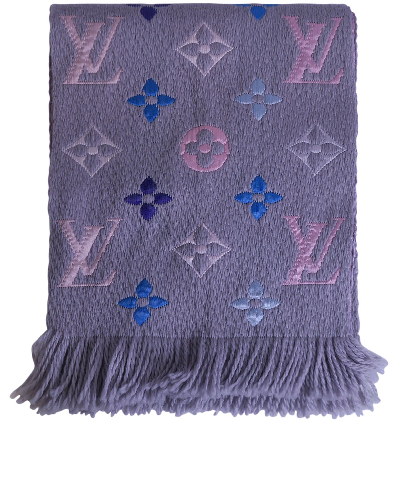 Louis Vuitton Blue, Pattern Print Monogram Logomania Wool Scarf