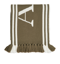 Alexander McQueen Logo Scarf, Wool, Green/Cream, MII, 3*