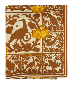 Celine Golden Animal Scarf, Silk, White/Brown/Yellow, 2*