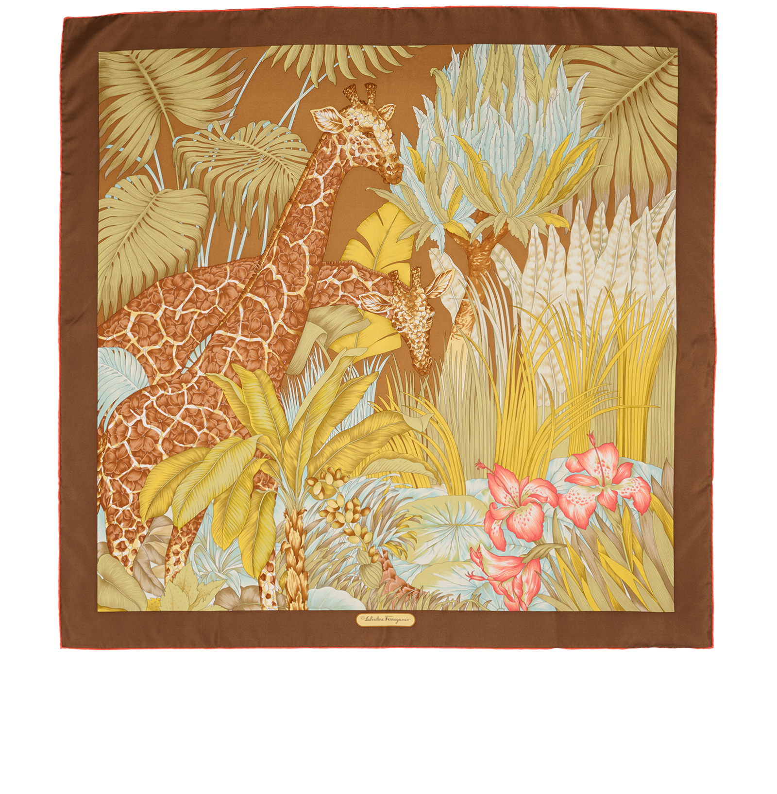 Salvatore Ferragamo Giraffes & Floral Print Scarf, &pound;130, Accessories, Brown, Silk, Back view