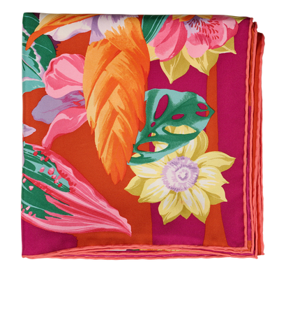 Salvatore Ferragamo Floral Scarf, &pound;120, Accessories, Green/Orange/Pink/Purple/Yellow, Silk, Front view