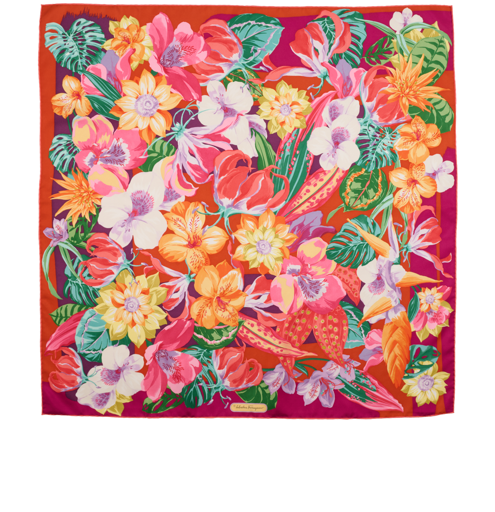 Salvatore Ferragamo Floral Scarf, &pound;120, Accessories, Green/Orange/Pink/Purple/Yellow, Silk, Back view