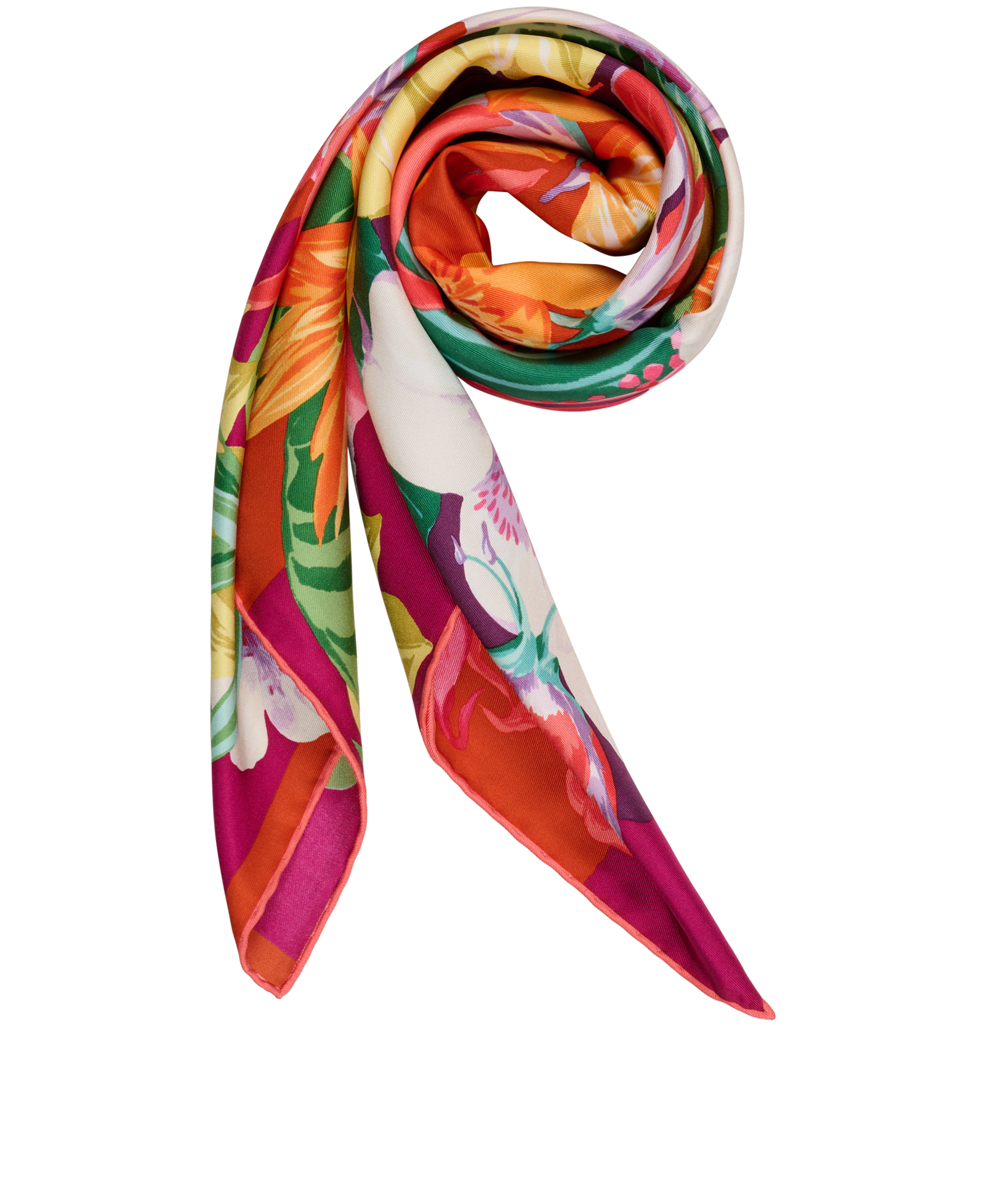 Salvatore Ferragamo Floral Scarf, &pound;120, Accessories, Green/Orange/Pink/Purple/Yellow, Silk, Other view