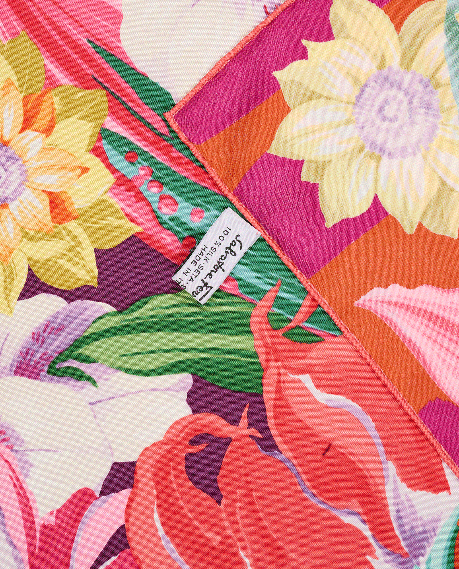 Salvatore Ferragamo Floral Scarf, &pound;120, Accessories, Green/Orange/Pink/Purple/Yellow, Silk, Other view