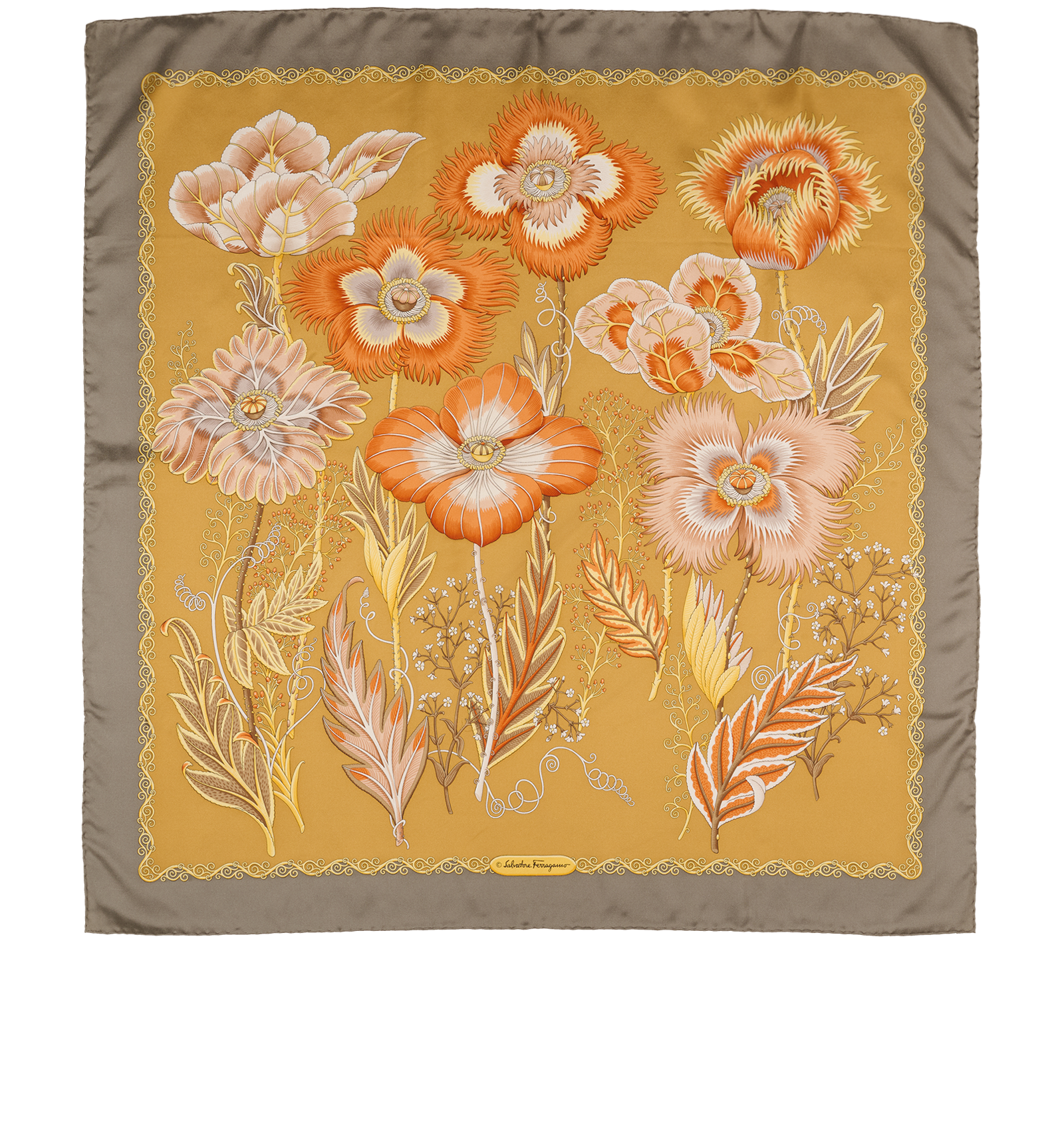Salvatore Ferragamo Flower Scarf, &pound;120, Accessories, Grey/Orange, Silk, Back view