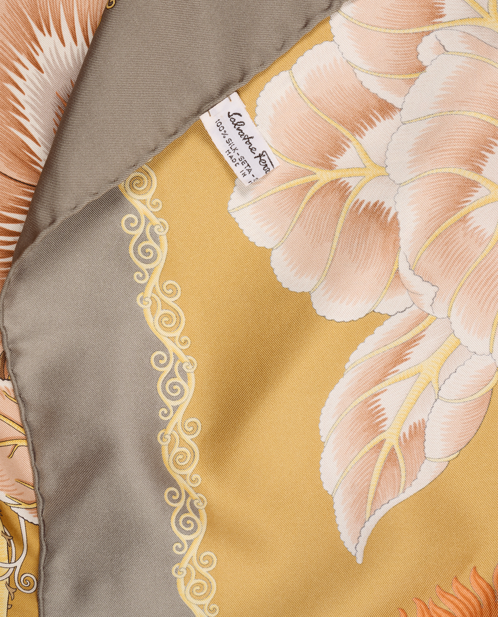 Salvatore Ferragamo Flower Scarf, &pound;120, Accessories, Grey/Orange, Silk, Other view