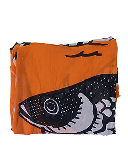 Stella McCartney Fish Print Scarf, Cotton, Orange/Navy, 2