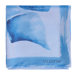 Valentino Floral Scarf, Silk, Blue, 3*