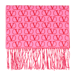 Valentino V Logo Trimmed Scarf, Wool, Pink, MII, 3*