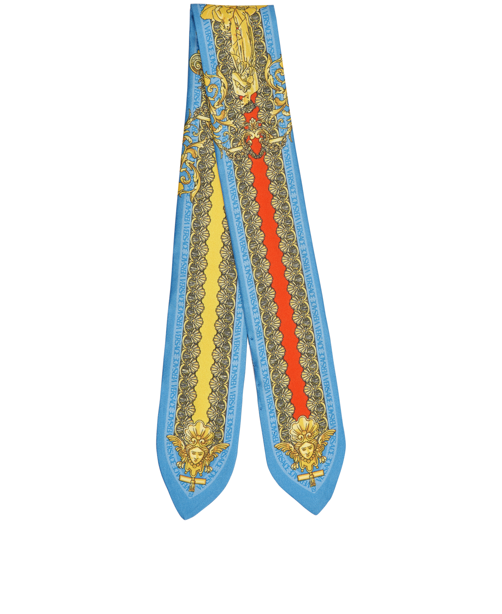 Versace Printed Bandeau Scarf, &pound;90, Accessories, Blue/Gold, Silk, Back view