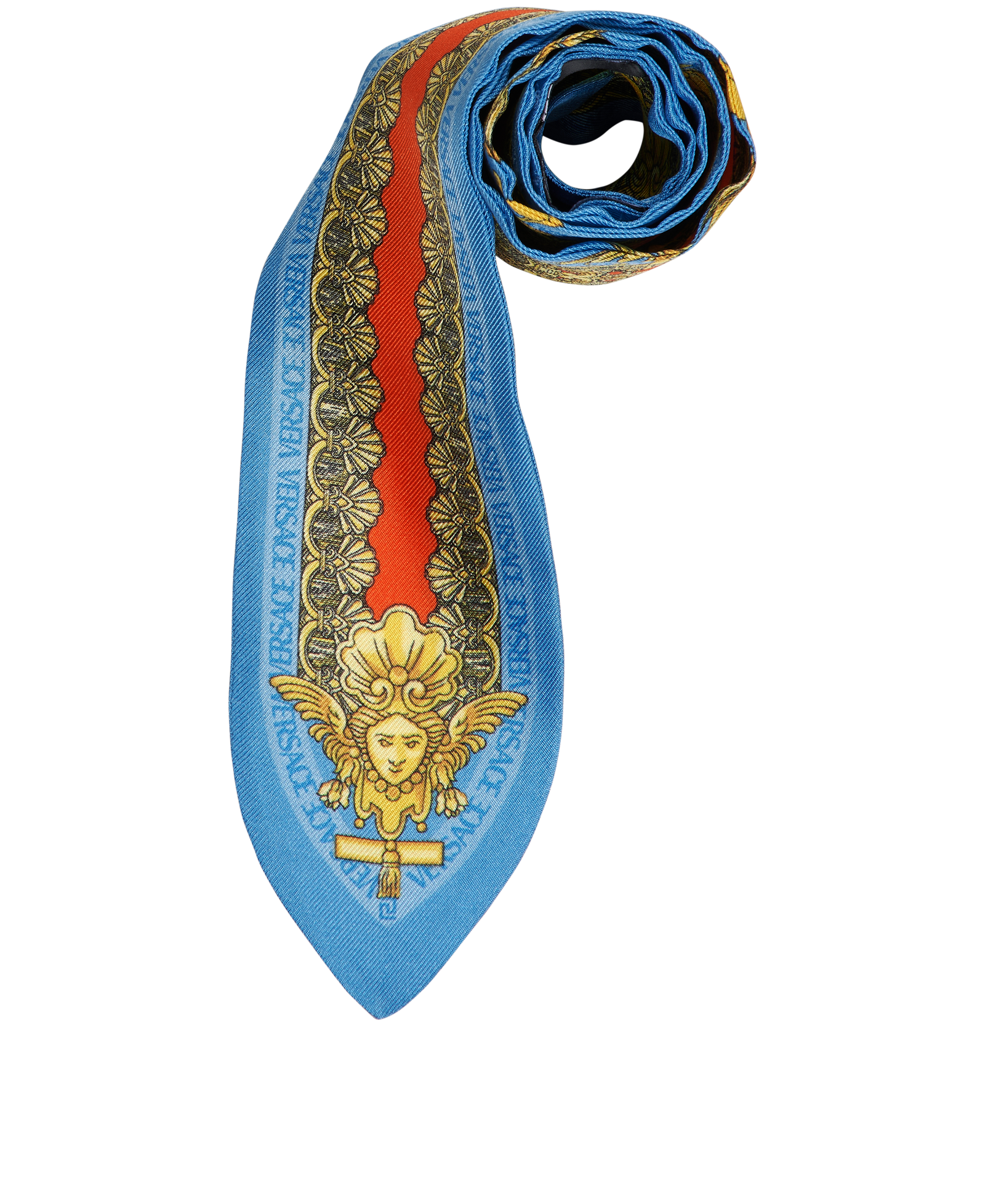 Versace Printed Bandeau Scarf, &pound;90, Accessories, Blue/Gold, Silk, Other view