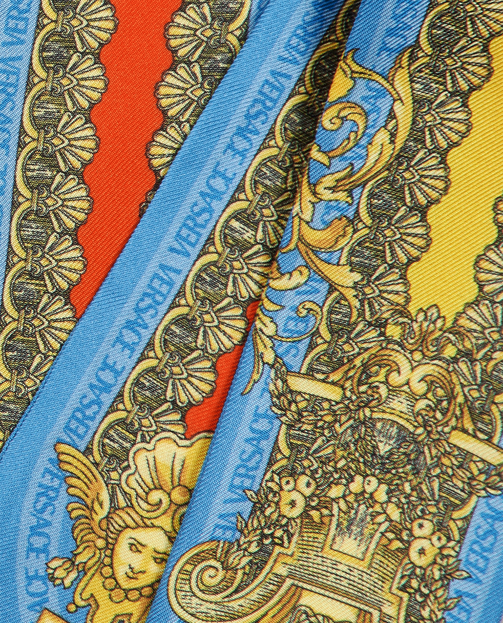 Versace Printed Bandeau Scarf, &pound;90, Accessories, Blue/Gold, Silk, Other view