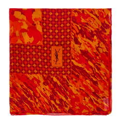 Yves Saint Laurent Flower Print Scarf, Silk, Red/Orange, MII, 2*