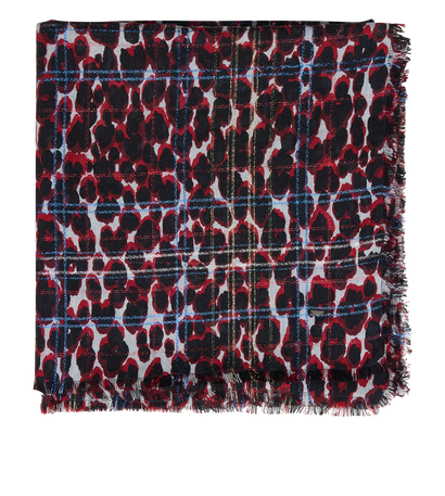 Saint Laurent Animal & Metallic Plaid Print Shawl, front view