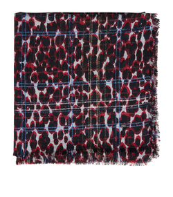 Saint Laurent Animal & Metallic Plaid Print Shawl, Wool, Black/Red, 3*
