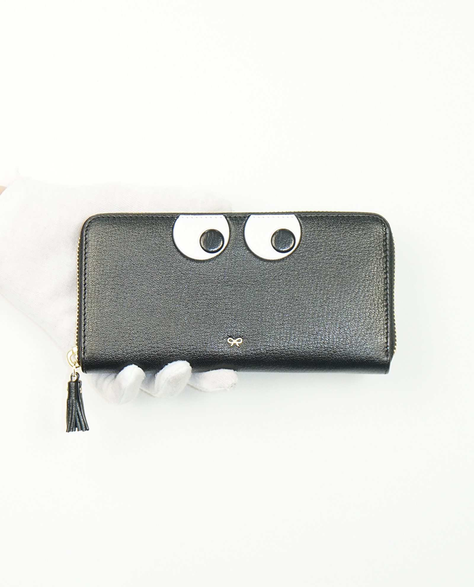 Anya Hindmarch London Black Leather Zip Around Wallet 7.5” Continental Designer Anya Hindmarch Zip-Around Wallets for Women for sale | eBay main image 3