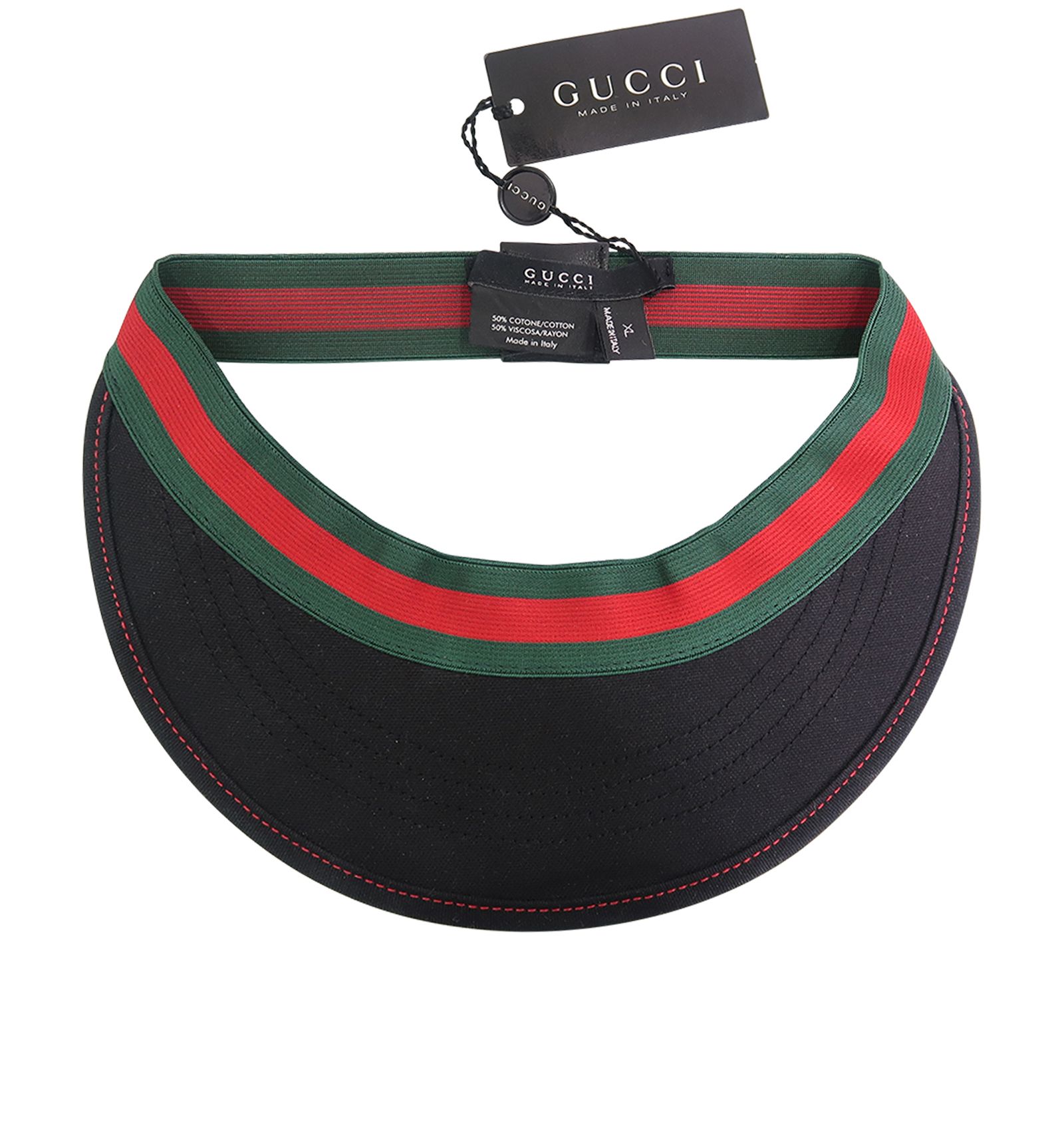 Gucci Black Monogram Visor with Green and Red Stripe Gucci Unisex Red Vinyl Visor Hat w/Green Red Banded Headband  main image 4