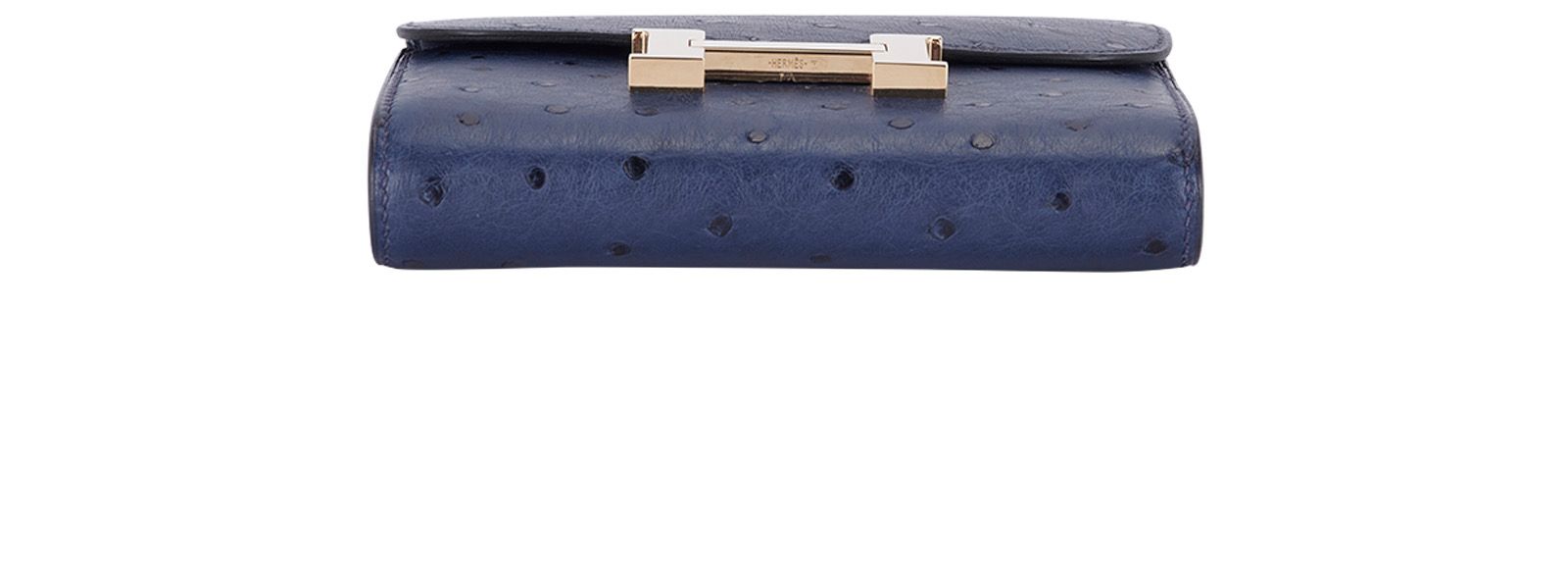 A BLUE ROI OSTRICH CONSTANCE SMALL WALLET WITH GOLD HARDWARE