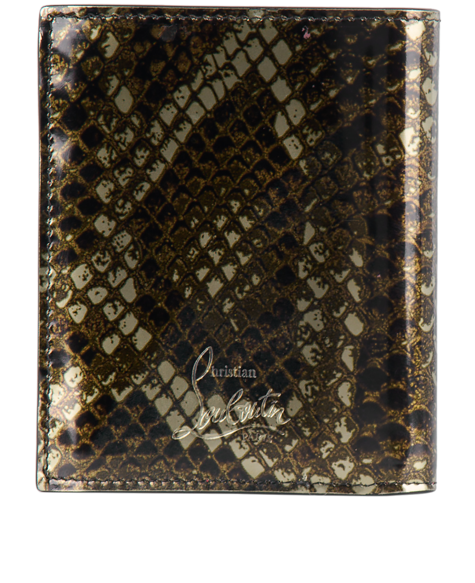 Christian Louboutin Snakeskin-Print Spikes Wallet, Small Leather
