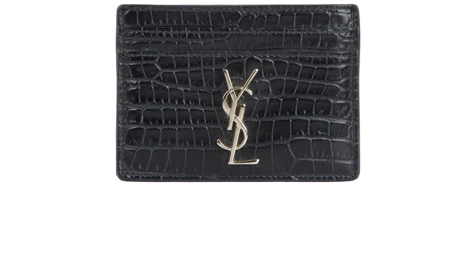 SAINT LAURENT Branded crocodile-embossed leather card holder