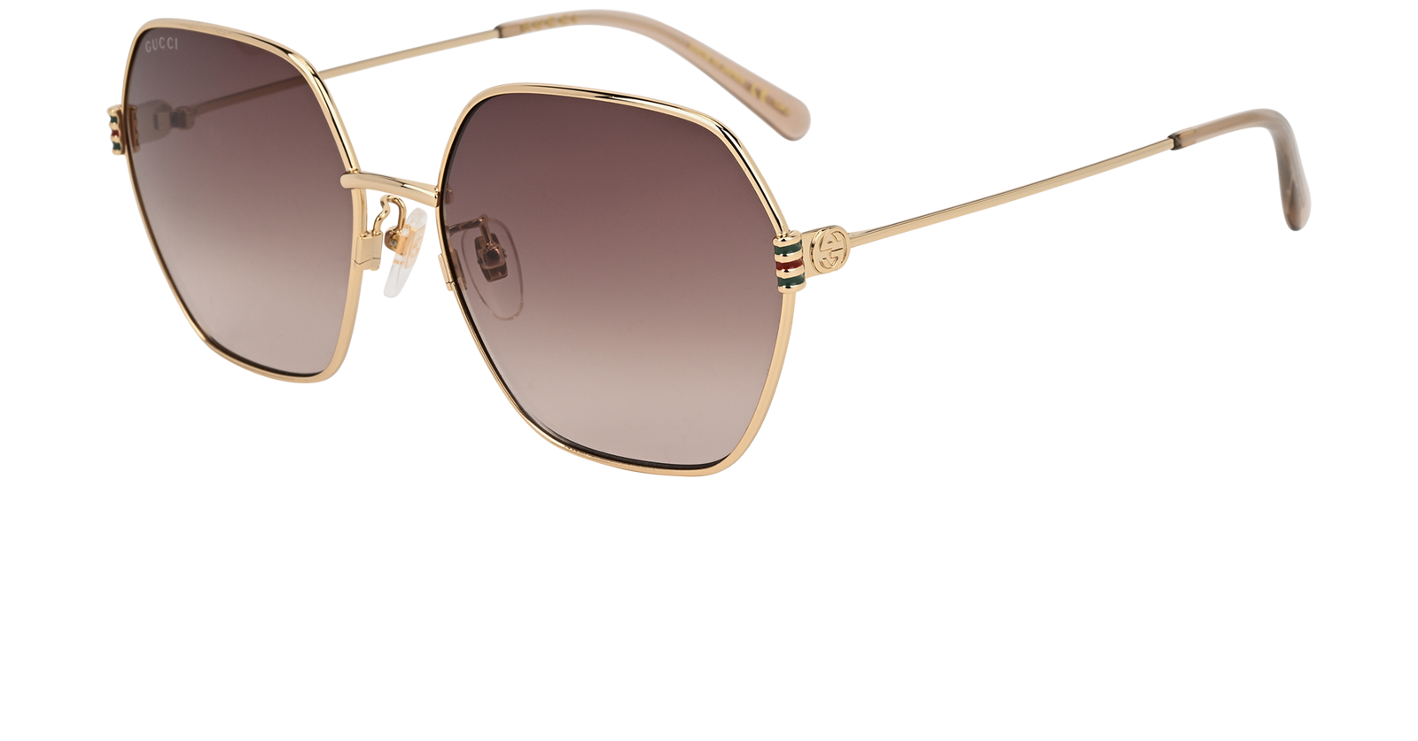 Gucci GG1285SA Hexagonal Sunglasses, &pound;150, Accessories, Gold, Bottom view