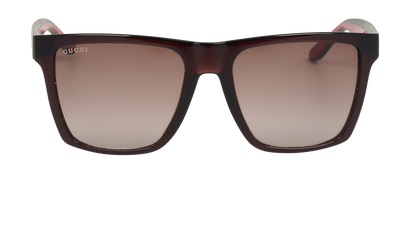 Gucci GG3535S Web Rectangle Sunglasses, &pound;140, Accessories, Brown/Green/Red, Front view