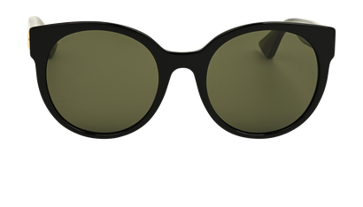 Gucci GG0035S Shiny Web Sunglasses, &pound;110, Accessories, Black/Green, Front view