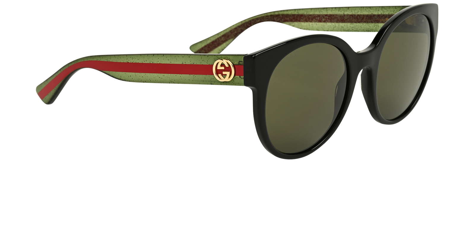 Gucci GG0035S Shiny Web Sunglasses, &pound;110, Accessories, Black/Green, Side view